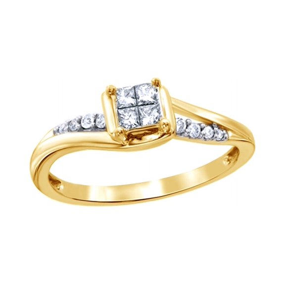 White Natural Diamond Twist Promise Ring in 10k Yellow Gold (0.2 Cttw)