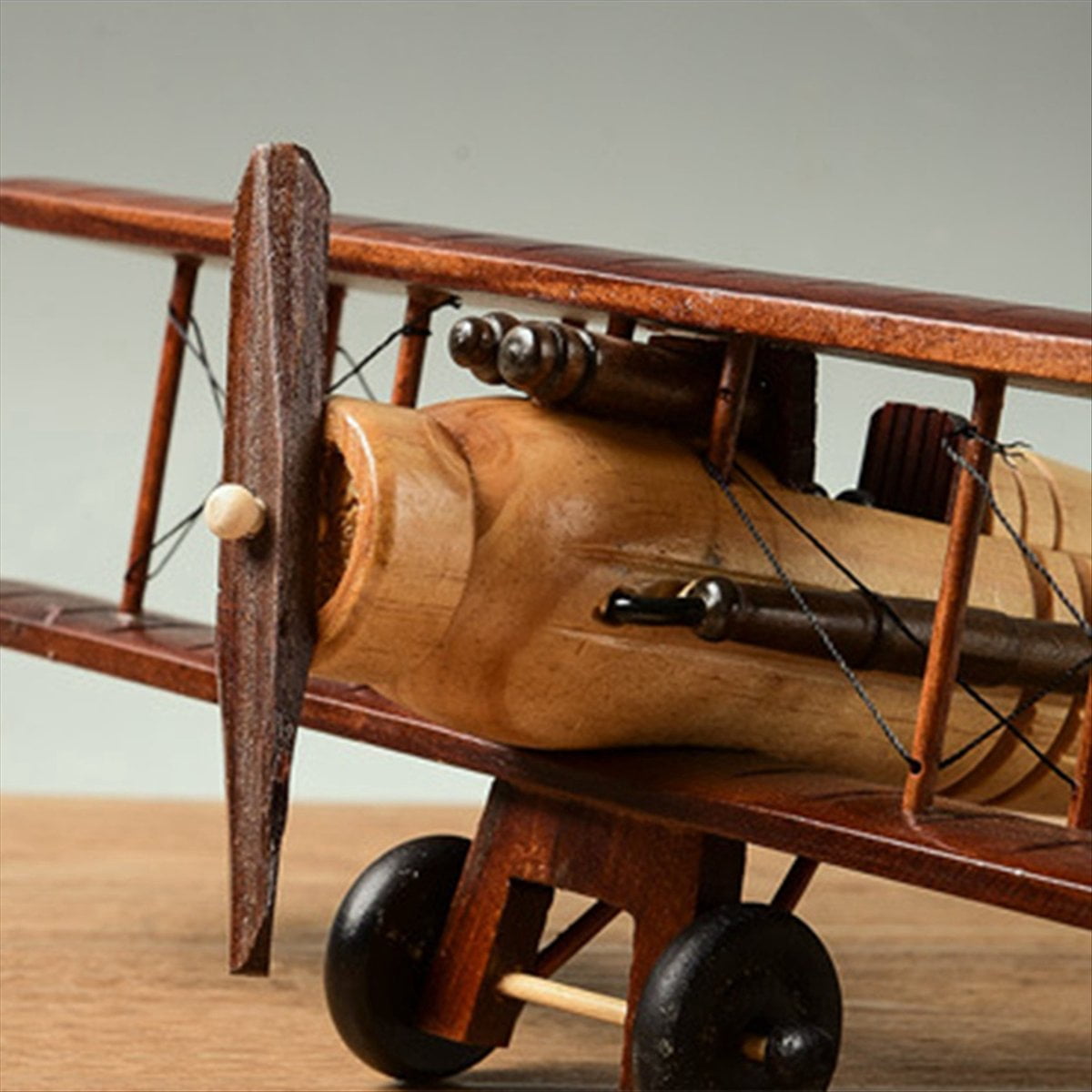 Retro Aircraft Handicraf Wooden Airplane Model,Vintage Biplane Model Desktop Decoration Photo Props Souvenir Collectible