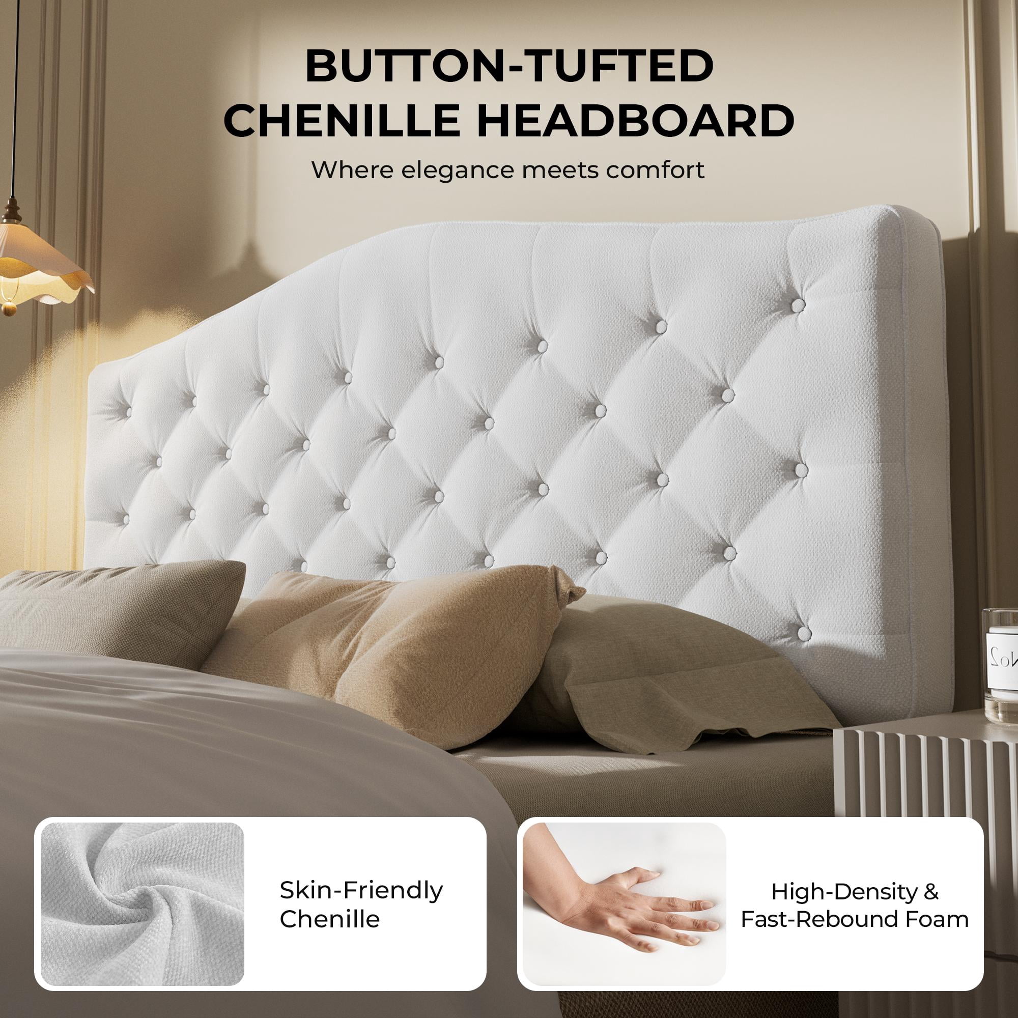 Patbrela Tufted Upholstered Head-Board King Size with 4" Thickened High-Density Sponge, Luxury Button-Tufted King Head-Board Only, Adjustable Height Headboard, Easy Set-up, Beige