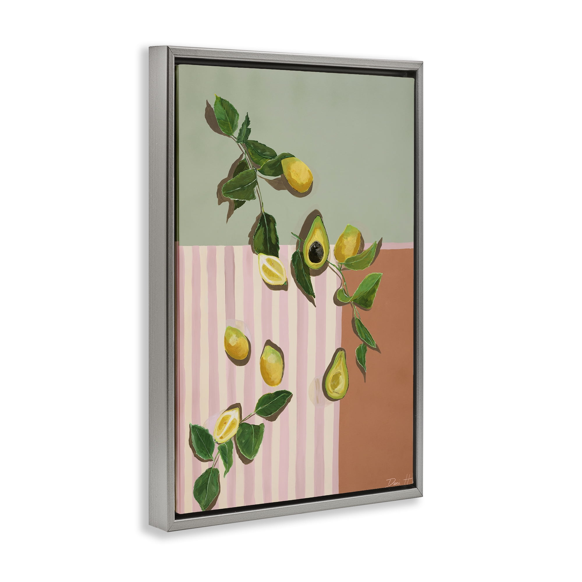 Stupell Industries Midcentury Avocado & Lemons Gray Framed Floater Canvas Wall Art, design by Dani Heyward