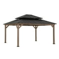 thumbnail image 2 of SUNJOY 13 x 15 ft. Wood Gazebo, Outdoor Patio Steel Hardtop Gazebo, Cedar Framed Wooden Gazebo with 2-Tier Metal Roof, Suitable for Patios, Lawn and Backyard, Dark Brown Roof + Dark Wood Frame, 2 of 20