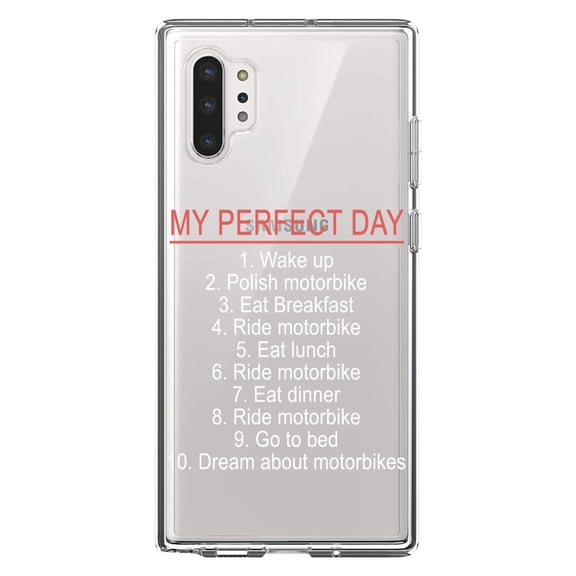 DistinctInk Clear Shockproof Hybrid Case for Galaxy Note 10 PLUS (6.8" Screen) - TPU Bumper Acrylic Back Tempered Glass Screen Protector - My Perfect Day - Motorbike Motorcycle