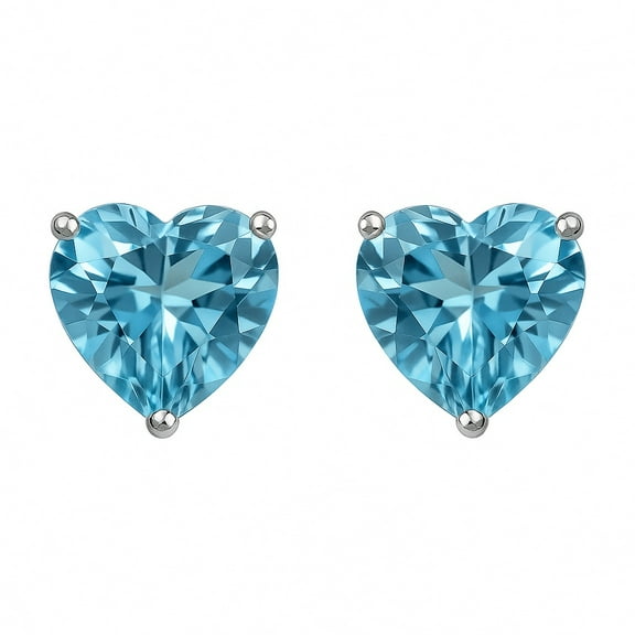Sterling Silver Heart Shape Blue Topaz Gemstone Stud Earrings, Fashion Jewelry for Women