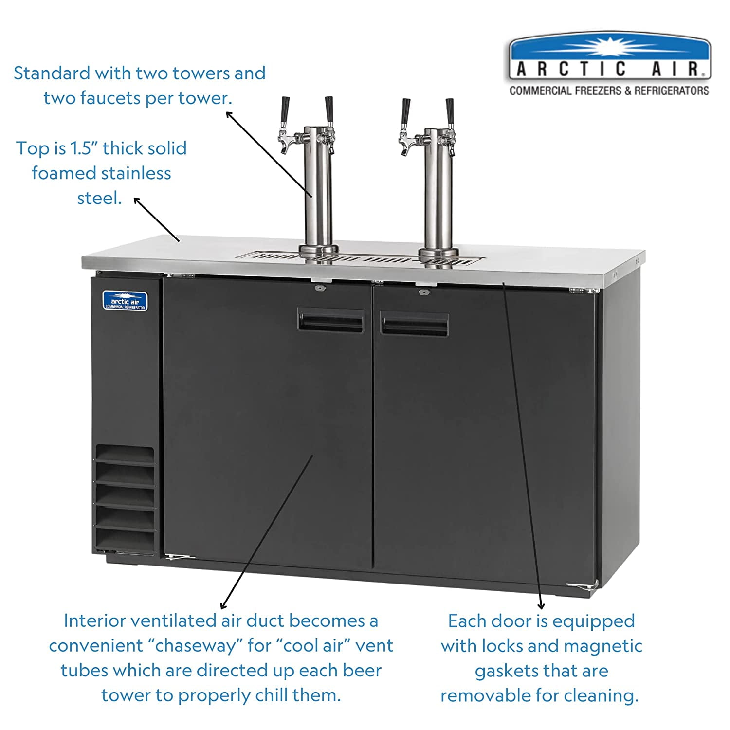 Arctic Air ADD60R-2 61-Inch Double-Tap Direct Draw Draft Beer Cooler/Dispenser/Kegerator, Black, 115v
