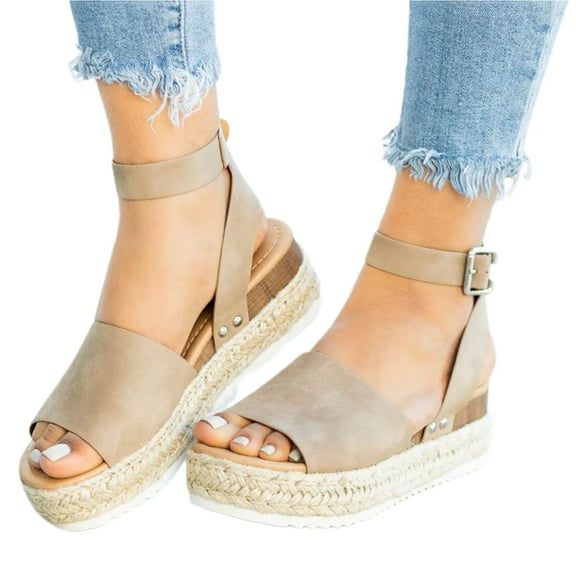huanledash Platform Wedge Faux Leather Ankle Strap Open Toe Women Sandals Shoes for Daily Life