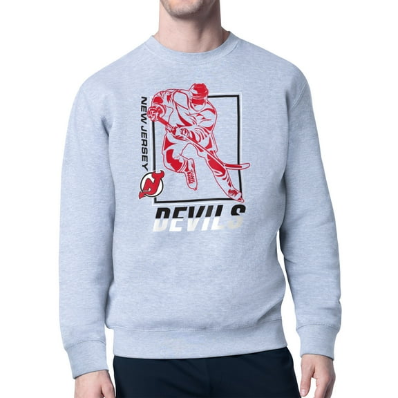 Men's Starter Heather Gray New Jersey Devils Player Grid Fleece Pullover Sweatshirt