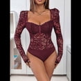 thumbnail image 4 of Body de Larga con Encaje Floral Transparente para Mujer, Top con Escote Corazón Vino Tinto S, 4 of 10