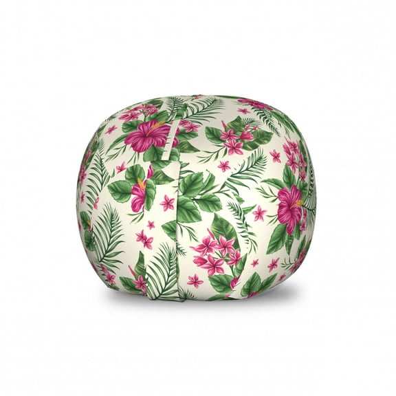 Watercolor Storage Toy Bag Chair, Plumeria and Hibiscus Flora Tropical Island Nature Aloha Hawaii Jungle, Stuffed Animal Organizer Washable Bag, Large Size, Magenta Cream Green, by Ambesonne