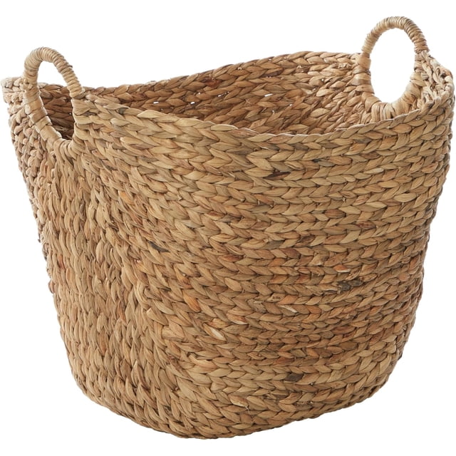 Cesta de almacenamiento decorativa y funcional hecha a mano de algas marinas, cesta tejida grande, organizador con asas de aro, cesta para almacenamiento de 20" x 18" x 19", marrón