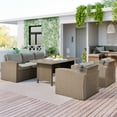 thumbnail image 2 of 4-Piece Outdoor Patio Furniture Conversation Set PE Wicker Furniture Sofa Set with Grey Cushions and Dining Table for Garden Lawn Poolside Porch and other Outdoor Living Space, 2 of 9