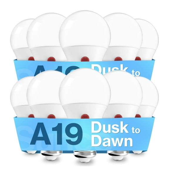 Sunco 10 Pack Dusk to Dawn Light Bulbs Outdoor, Sensor A19 LED Light Bulb, Auto On/Off Photocell Automatic for Outdoor Lighting, 9W (60W Eqv.), 800lm, 4000K Cool White