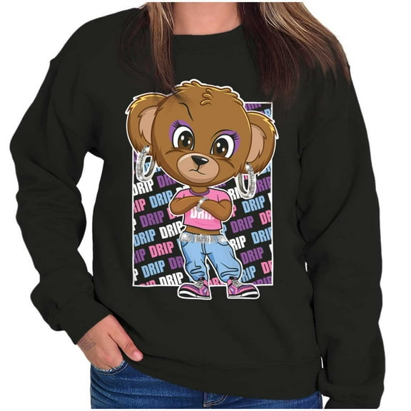 Urban Bling Drip Sassy Teddy Bear Women Crewneck Sweatshirt Brisco Brands S