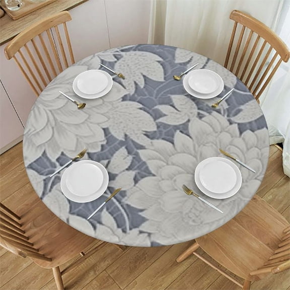 HAOXIT Waterproof Oilproof Tablecloth Round,Heavy Round Table Cloth with Flannel Backed,French Round Wipeable Table Cover for Outdoor Dinning 31-35