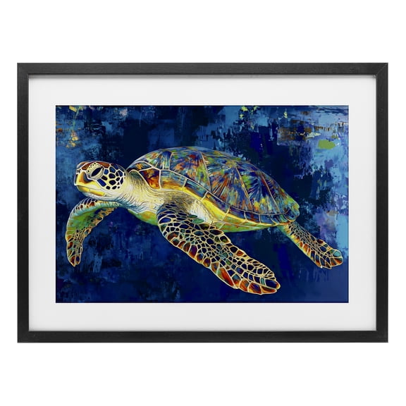 Stupell Industries Sea Turtle in Prismatic Colors Black Framed Print Under Glass, design by LSR Design Studio, 14 x 20