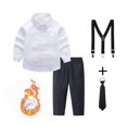 thumbnail image 3 of Pandaie 2-16T Boy Thicken Suits Boys Gentleman Wedding Outfit Dress Shirt with Bowtie Suspender Pants for Fall Winter Formal Occasion Navy,9-10 Years, 3 of 4
