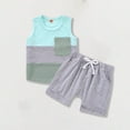 thumbnail image 2 of Bovxnpu Boys 2 Piece Outfits, Boy Sleeveless Tee T Shirt Tank Top Shorts, Boys' Casual Short Sleeve Turndown Collar Botton Solid Short Pants Sets 1 Year, 2 of 4