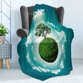 thumbnail image 4 of Tree of Life Soft Flannel Fleece Blanket, Grassy Globe World with Plant Clouds in Air Science Fiction Mother Earth, Cozy Plush for Indoor and Outdoor Use, 50" x 60", Green Blue White, by Ambesonne, 4 of 5