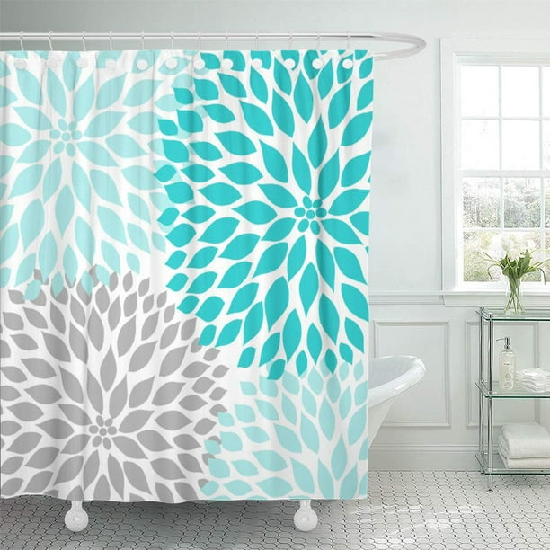 YUSDECOR Teal White Turquoise Blue Gray Dahlia Mod Baby Grey Bathroom Decor  Bath Shower Curtain 66x72 inch 