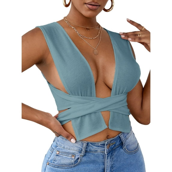 Qiylii Women's Pure Color Cocktail Vest, Sleeveless Low-Cut Tank Tops