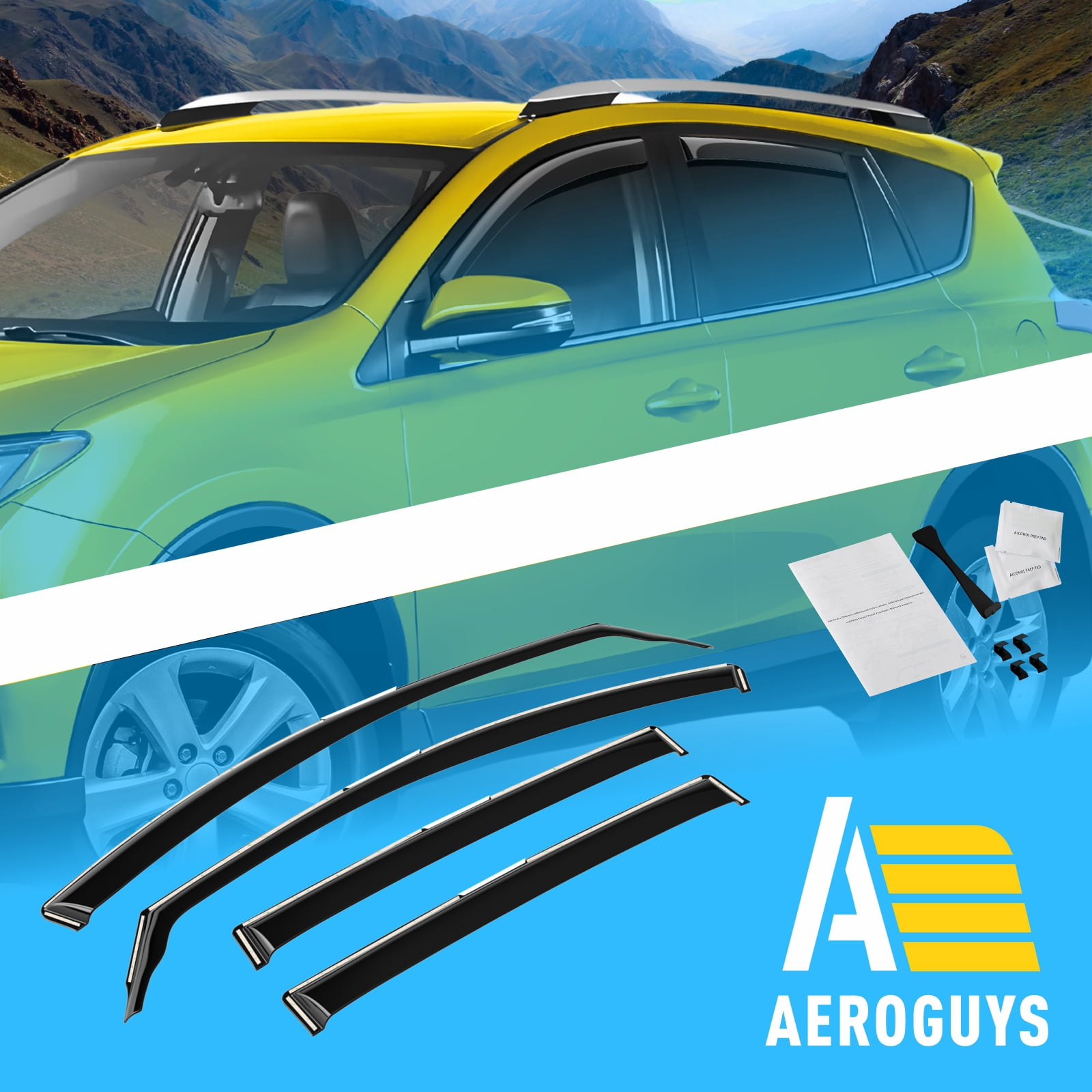AEROGUYS In-Channel Window Deflectors Extra Durable Window Visors Rain Guards Fit for Toyota RAV4 2013-2018, Sun Visors, Wind Vent Visors, Car Accessories- 4pcs. AG0538