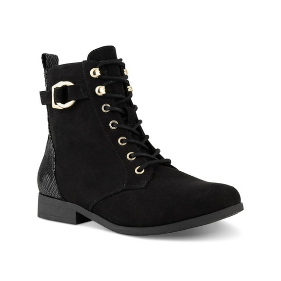 KAREN SCOTT Womens Black Comfort Claritaa Round Toe Block Heel Lace-Up Combat Boots 7.5 M