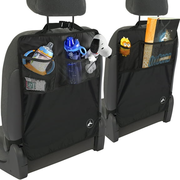 OxGord Kick Mats Universal Fit Protective Car Seat Cover with Storage Pockets, Black (2 Piece)