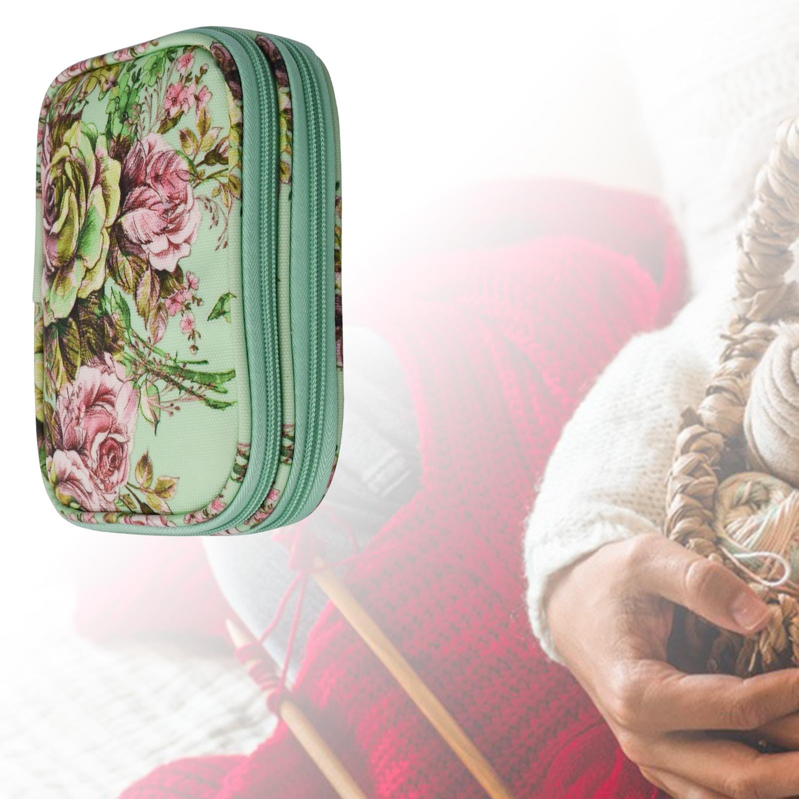 S SERENABLE Crochet Hook Case Empty Portable Double Layers Sewing Circular Knitting Storage Bag Organizer , Green Peony