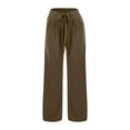 thumbnail image 5 of Annhoo Women's Wide Leg Pants Casual Solid Color High Waist Drawstring Trousers with Pocket Flowy Loose Vacation Bottoms, 5 of 6