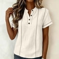 thumbnail image 4 of Henley Shirts for Women Cotton linen Short Sleeve Stitched Dressy Casual Summer Boho Button Tops Loose Fit Tunic Top Work Blouses,XL, 4 of 9