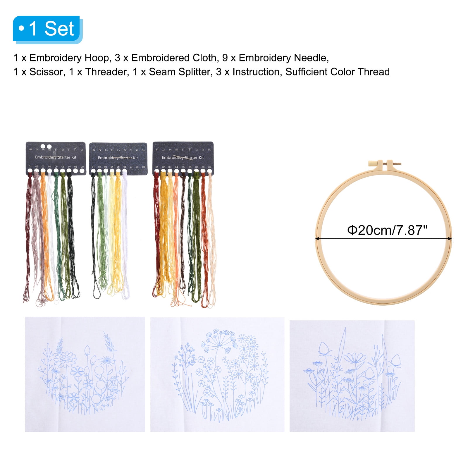 Uxcell Embroidery Kit for Beginners, 3 Sets Beginner Cross Stitching Kits, Flower