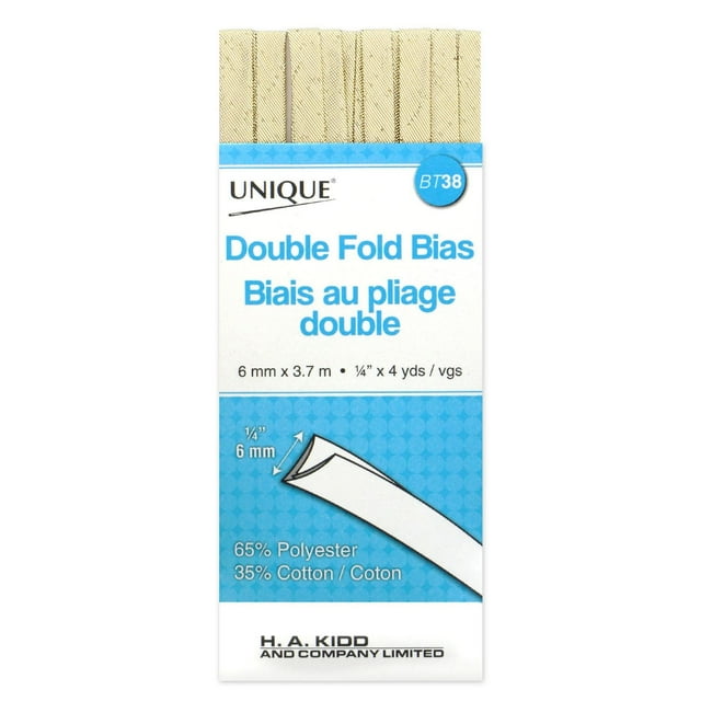 Ruban biais double pli UNIQUE — Étroit, 7 mm × 3,7 m