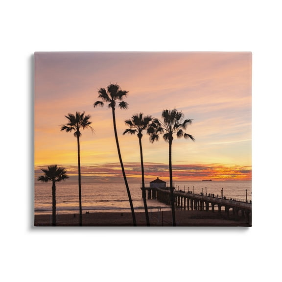Stupell Industries Tropical Palm Tree Sunset Summer Pier Docks Photograph Gallery Wrapped Canvas Print Wall Art, Design by Jeff Poe Photography