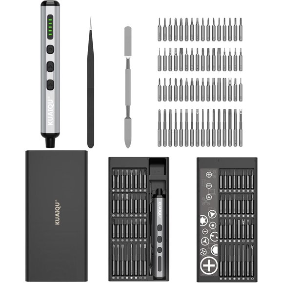 Kuaiqu Electric Screwdriver 68 in 1 Screwdriver Set 3.7V Mini Electric Screwdriver cordless 350mAh 5 Torque Settings 4 LED Lights Electric Small Screwdriver Set for Phone Camera Watch