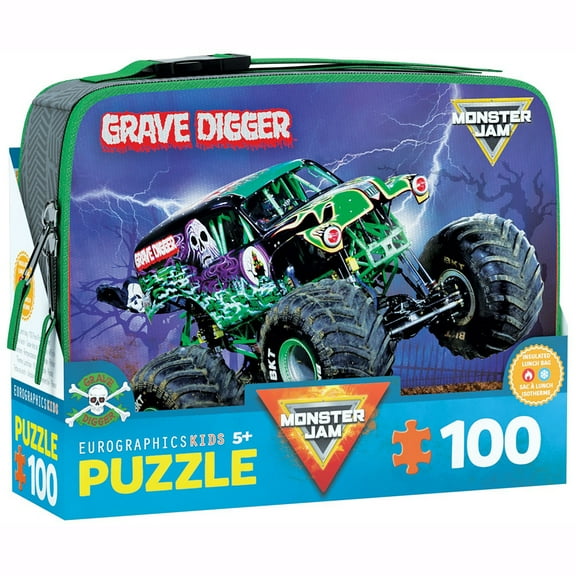 Eurographics: Monster Jam Puzzle & Lunch Box - Grave Digger - 100-Piece Jigsaw & Insulated Zipper Bag - Monster Truck Themed Set, Licensed, Kids 5 