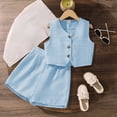 thumbnail image 2 of UngA Girls Button Down V Neck Sleeveless Tank Top and Shorts Set Cute Two Piece Summer Outfits for Kids 8-9 Years,Sky Blue, 2 of 7