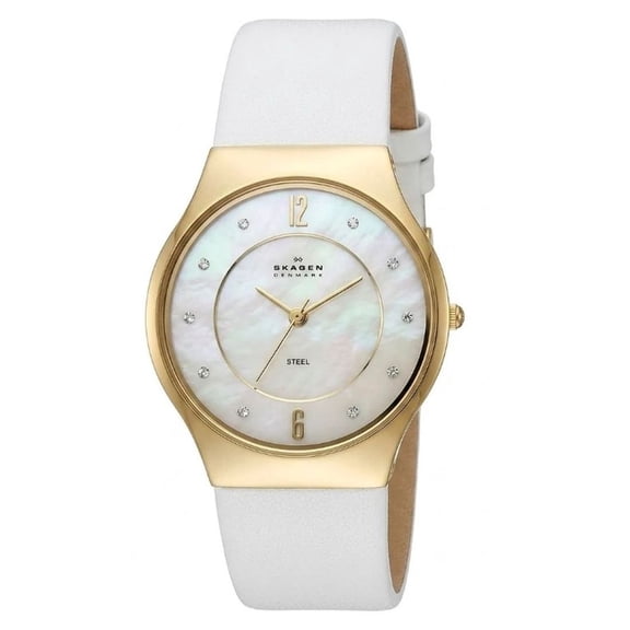 Skagen Women's Gold-Tone White Strap Quartz Watch SKW2027