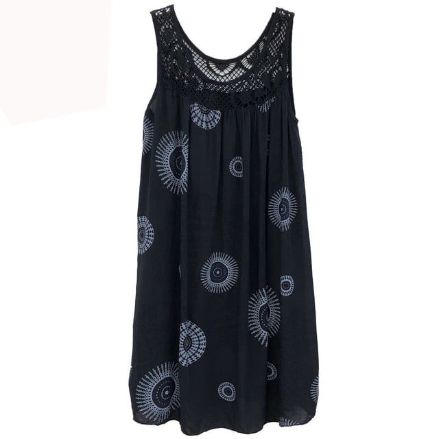 Women's Lace Stitching Printing Sleeveless Large Dress 13 Color 8 Size