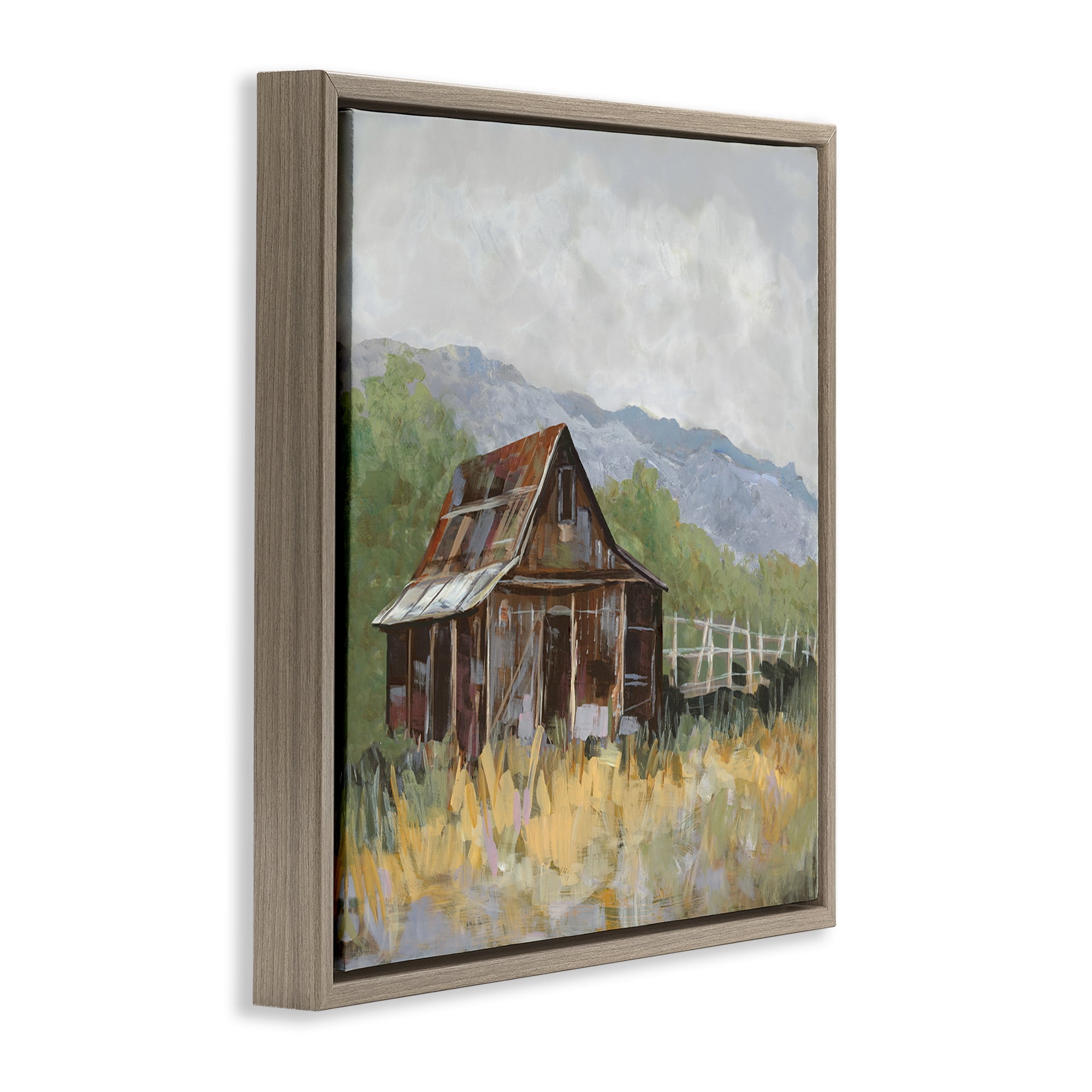 Stupell Industries Rustic Rural Lodge Landscape & Nature Painting Brown Floater Framed Canvas Art Print Wall Art, 25 x 25