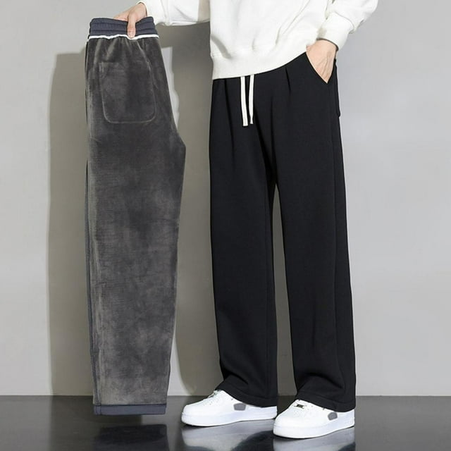 FcBaudy Full Length Pants Man Solid Color Fleecing Pockets Drawstring Straight Barrel Loose Sweatpants Man Polyester cotton Trousers