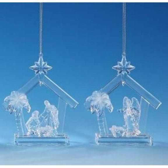 Icy Crystal Nativity Stable Christmas Ornaments  - 5" - Set of 4