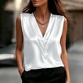 thumbnail image 2 of LNWUY Women's Silk Satin Camisole Tank Tops V Neck Pleated Dressy Casual Sleeveless Blouses Summer Business Work Shirts White S, 2 of 6