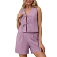 thumbnail image 3 of Women's Tie Front Vest and Shorts Set Resort Summer 2 Piece Outfit, 3 of 9