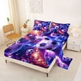 thumbnail image 2 of Castle Fairy Abstract Soccer Lightning King Sheets 4pcs, Galaxy Stars Print Bedding, Purple Blue Orange,1 Fitted Sheet, 1 Flat Sheet and 2 Pillowcases, 2 of 6