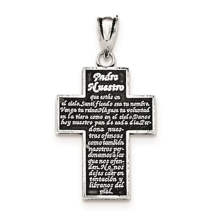 925 Sterling Silver Antiqued Padre Nuestro Engraved Cross Polished Charm Pendant