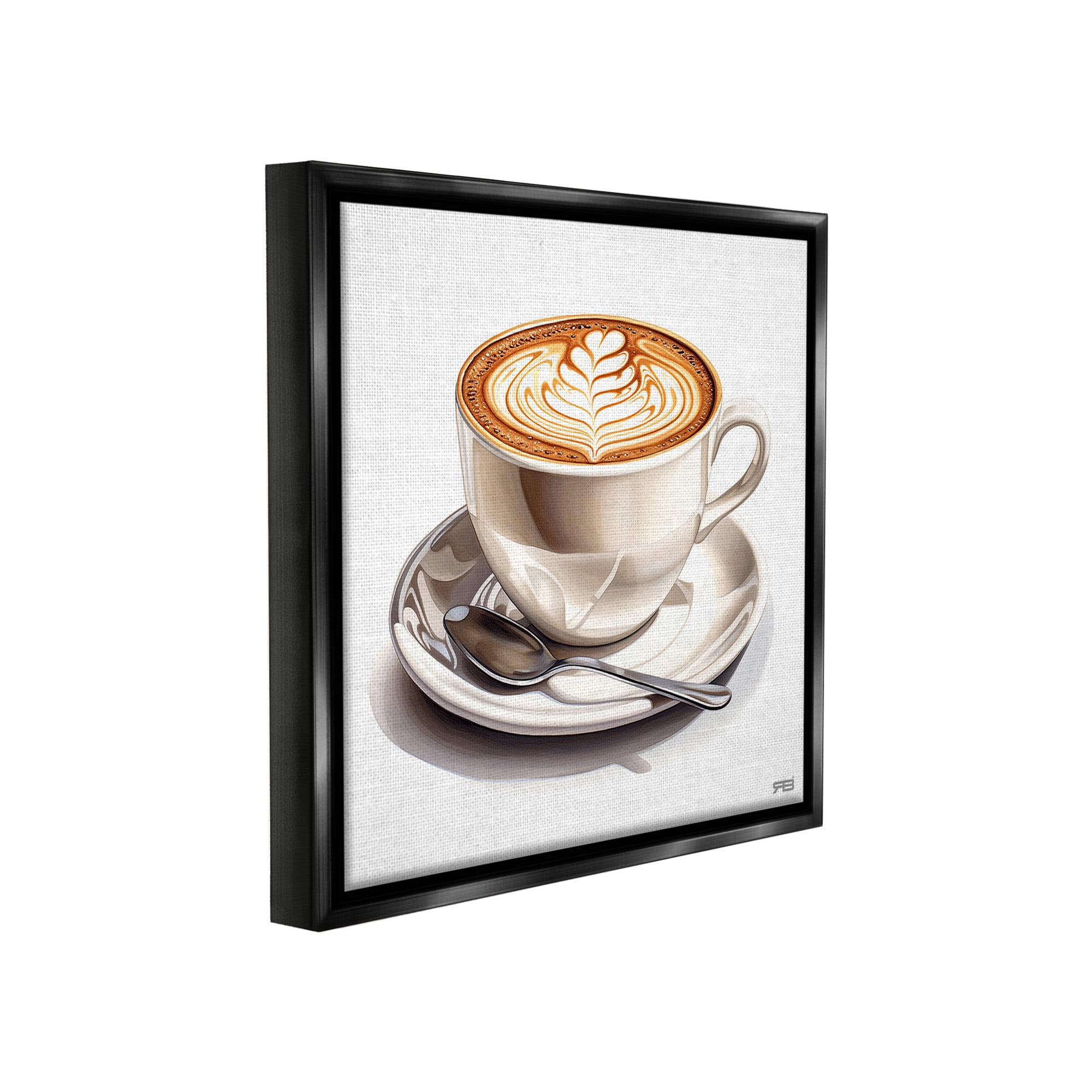 Stupell Industries Espresso Latte with Pattern Food & Beverage Painting Black Floater Framed Canvas Art Print Wall Art, 25 x 25