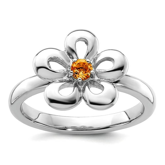 925 Sterling Silver Prong set Stackable Polished Citrine Flower Ring Size 7 Stackable Ring for Women