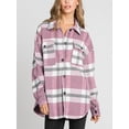 thumbnail image 4 of Women'S Flannel Plaid Shacket Fall Outfits Long Sleeve Button Down Shirts Jacket Coats with Side Pockets Pink S, 4 of 8