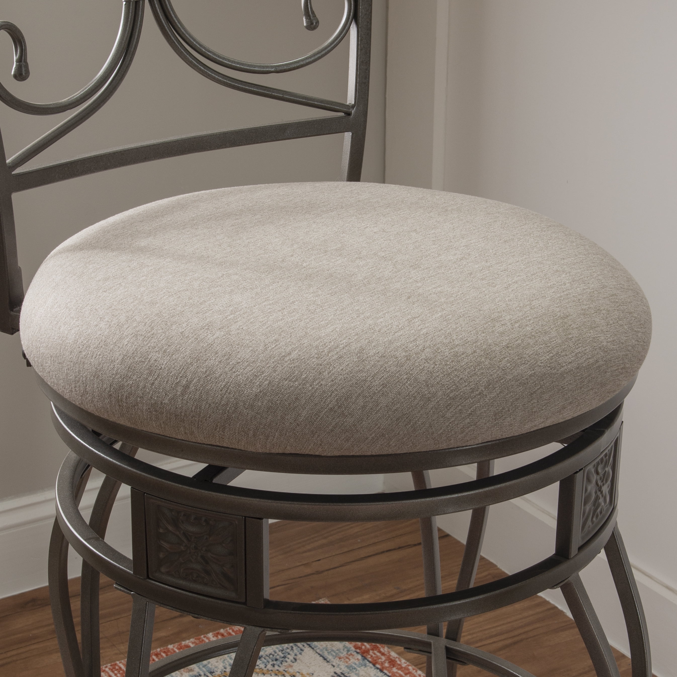 Powell Big & Tall 30" Indoor Metal Ornate Swivel Bar Stool, Graywash/Light Gray