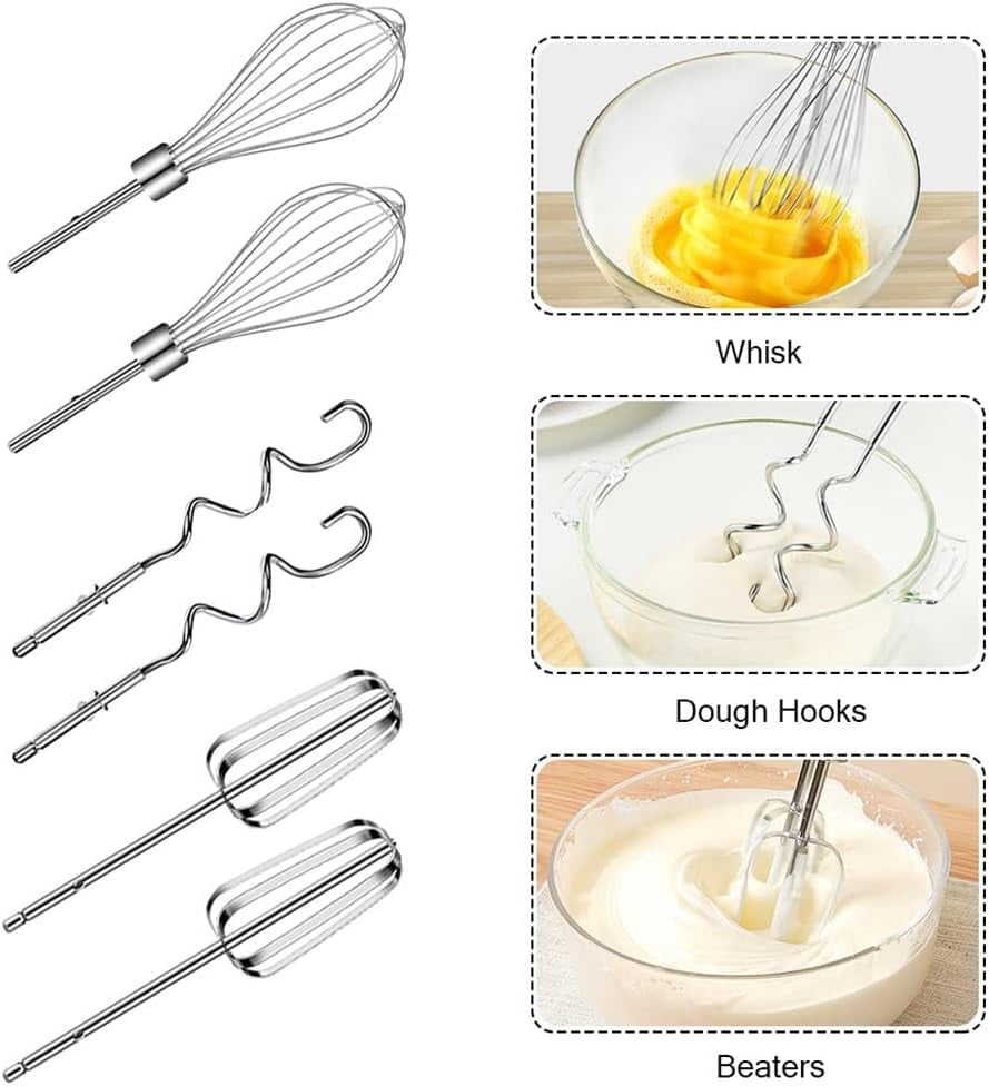Electric Hand Mixer,300W Electric Egg Beater Hand Mixer Milk Frother Cream Foam Maker Whisk,with 5 Speeds & 6 Stainless Steel Attachments Perfect for Baking & Whisking