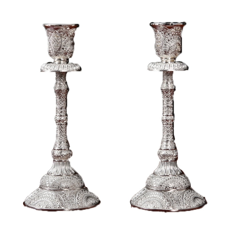 Metal Taper Candle Holder,Set of 2,Silver